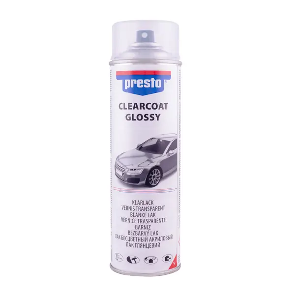 Лак безбарвний акриловий глянцевий аерозольний 500 мл Presto Clearcoat Glossy