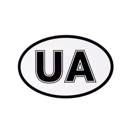 Наклейка «UA» — розпізнавальний знак країни (білий овал, чорні літери)